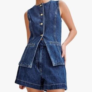 Denim Vest and Shorts Set